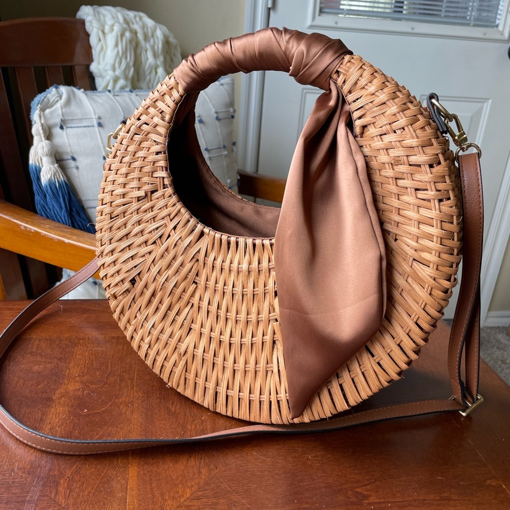 Structured Straw Purse with Satin Sash